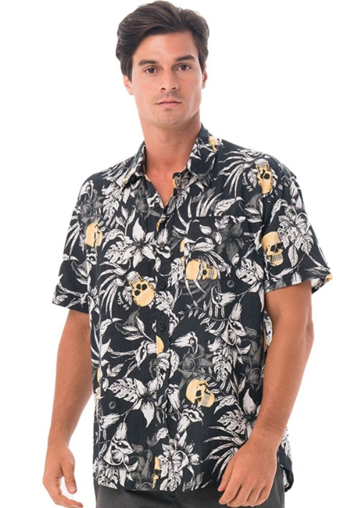 [69SLAM] Men's Wild Garden Yellow Nias Shirt, Top, Summer Shirts, Beach Shirts, Cotton 100%, Men's Shirt